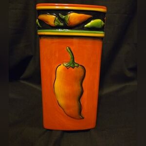 Jalpeño Utensil Holder By Clay Art Hand Painted StoneLite